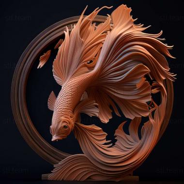 3D model Crown   tailed fighting fish fish (STL)